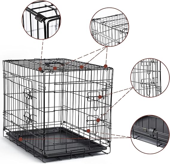 DONORO Dog Crates for Small Medium Size Dogs Indoor Double Door Dog Kennels & Houses for Puppy and Cats, Collapsible Metal Contour Dog Cages (Brown, 30.0 L x 19.0 W x 21.0 H)