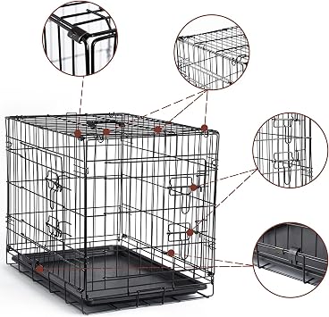 DONORO Dog Crates for Small Medium Size Dogs Indoor Double Door Dog Kennels & Houses for Puppy and Cats, Collapsible Metal Contour Dog Cages (Brown, 30.0 L x 19.0 W x 21.0 H)