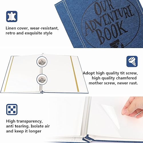Miniatura 5 de Álbum de fotos de página autoadhesivo nuestro libro de aventuras cubierta de lino boda aniversario graduación familia viajes con capacidad para