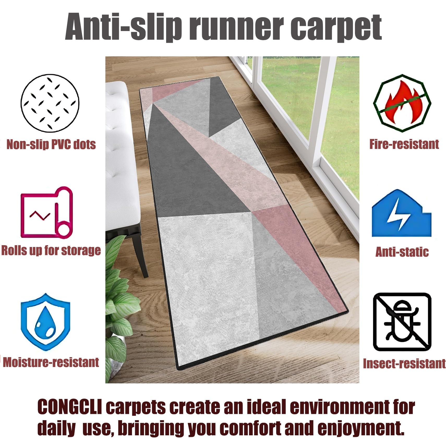 Tappeto Cucina Passatoia 80 x 135 cm Antiscivolo, Idrorepellente, Facile da Pulire, Resistente, Lavabile Tappeto Runner per Corridoio per Cucina, Camera da Letto, Soggiorno, B