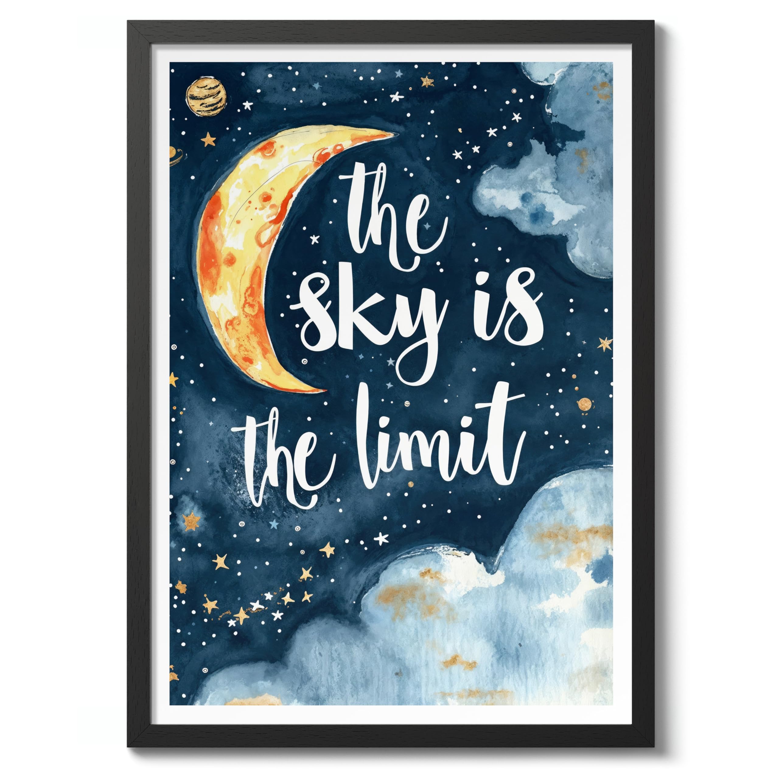The Sky Is The Limit Nursery Prints, Kids Space Poster Baby And Toddler Wall Art Bedroom Decoration For Boy And Girl, A3 (Black Frame) - 45x32.8cm — image 1