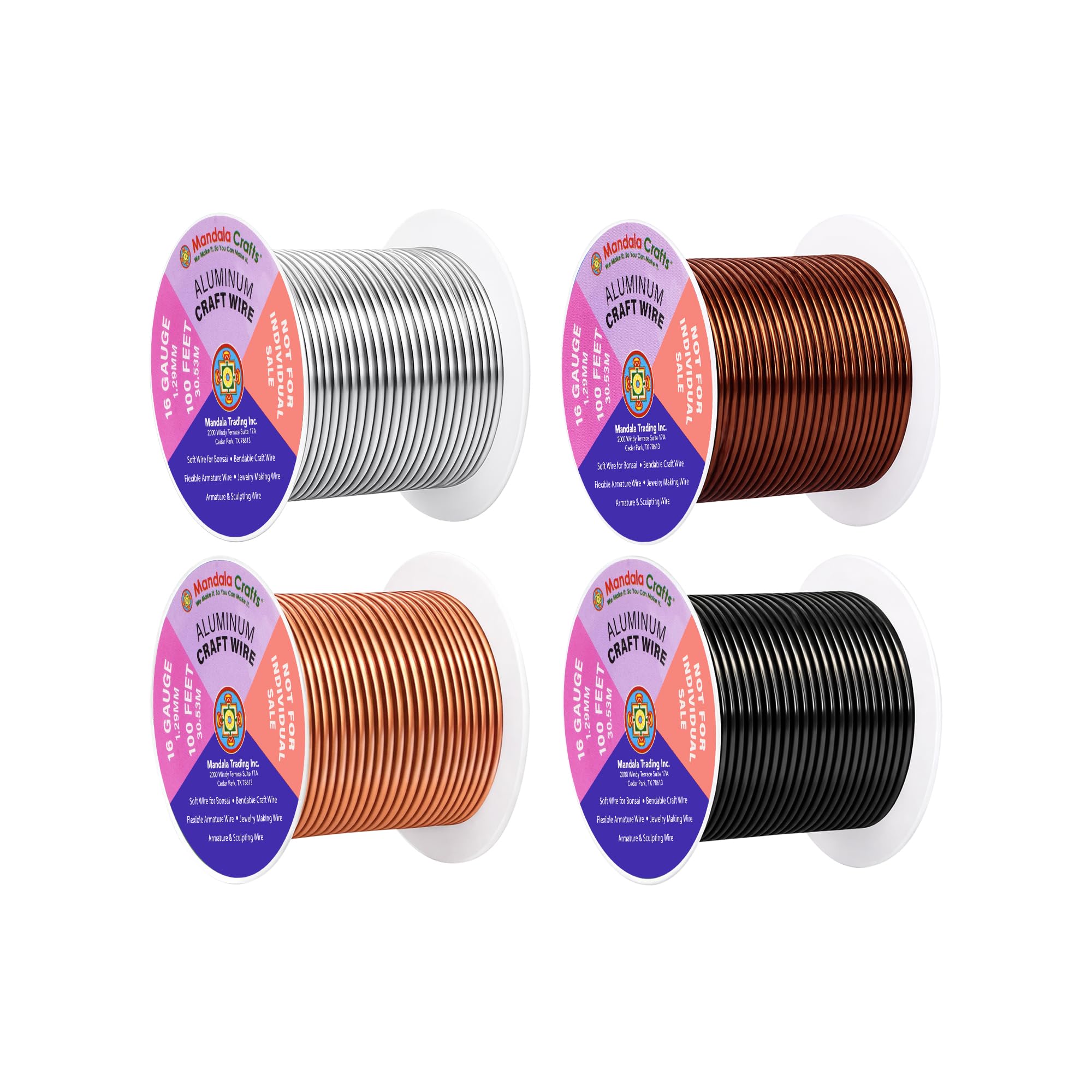 Mandala Crafts 16 Gauge Anodized Aluminum Craft Wire for Jewelry Making - 400 FT Colored Flexible Neutral Wire - Bendable for Bonsai Armature Crafting Sculpting