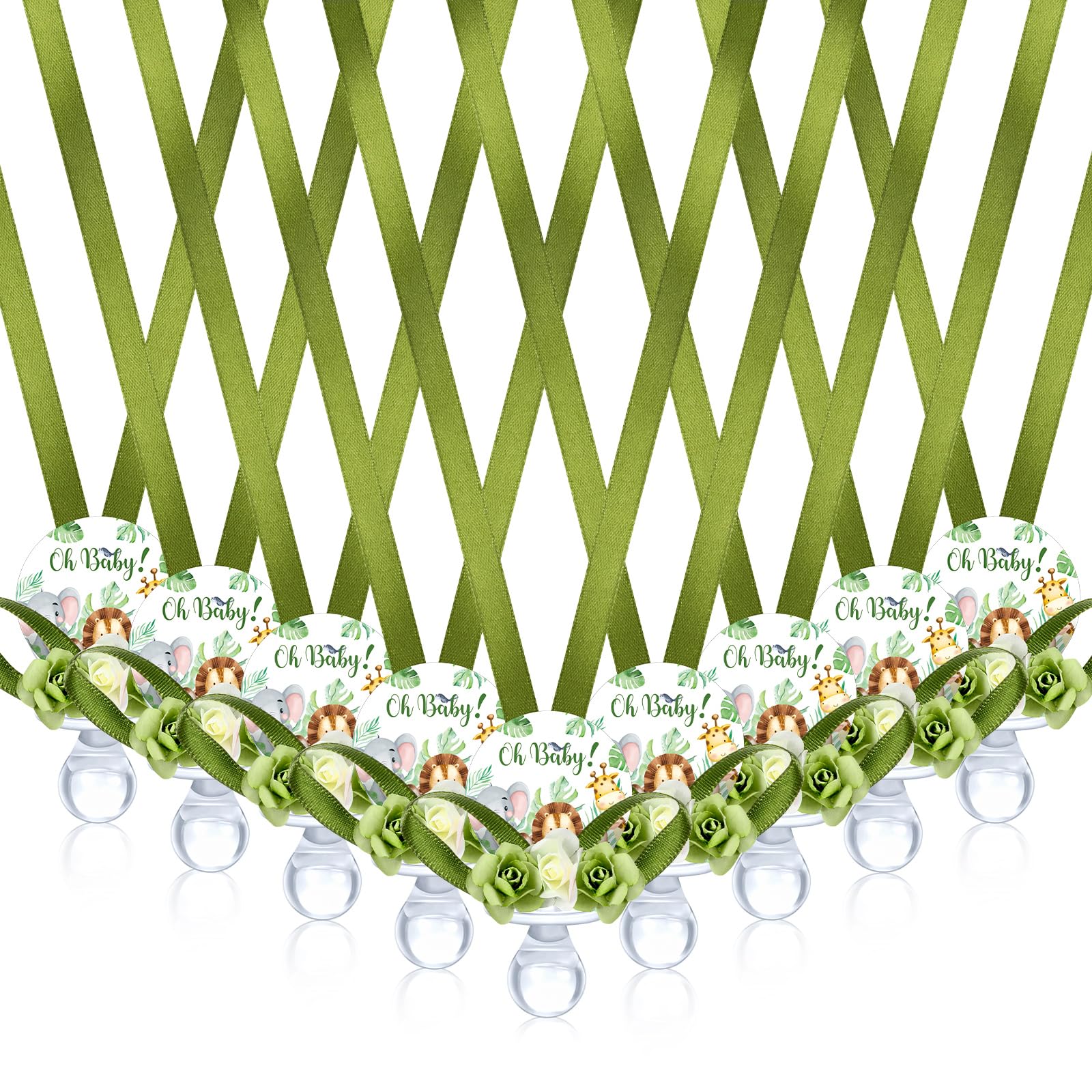 Quelay 60 Pcs Baby Shower Pacifier Necklace Cute Jungle Animal Acrylic Baby Pacifiers with Delicate Flowers for Baby Shower Decoration Table Distribution Party Favors (Jungle Animal)