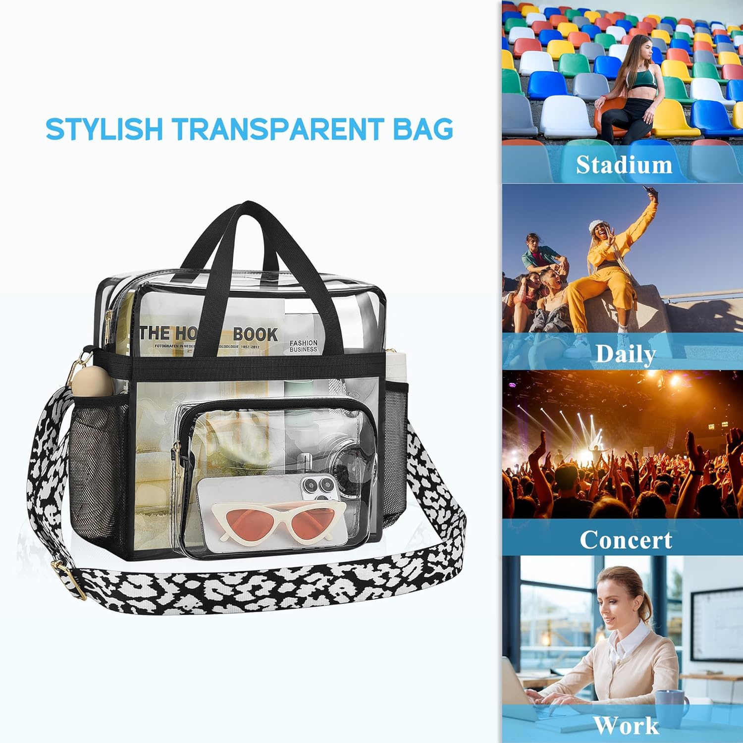 Bagenius Clear Tote Bag Stadium Approved, 12x6x12 Game Day Clear Satchel Bag with Shoulder Strap for Concert Work and Sports - Image 7