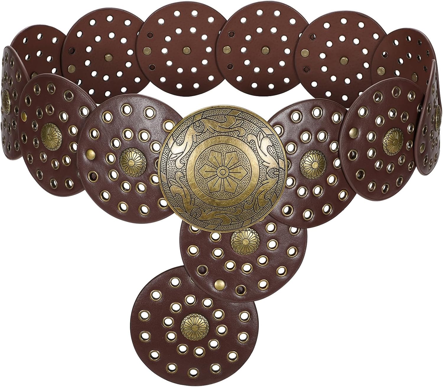 WERFORU Women Wide Western Disc Belt Cowgirl Boho Leather Belt for Jeans Dress