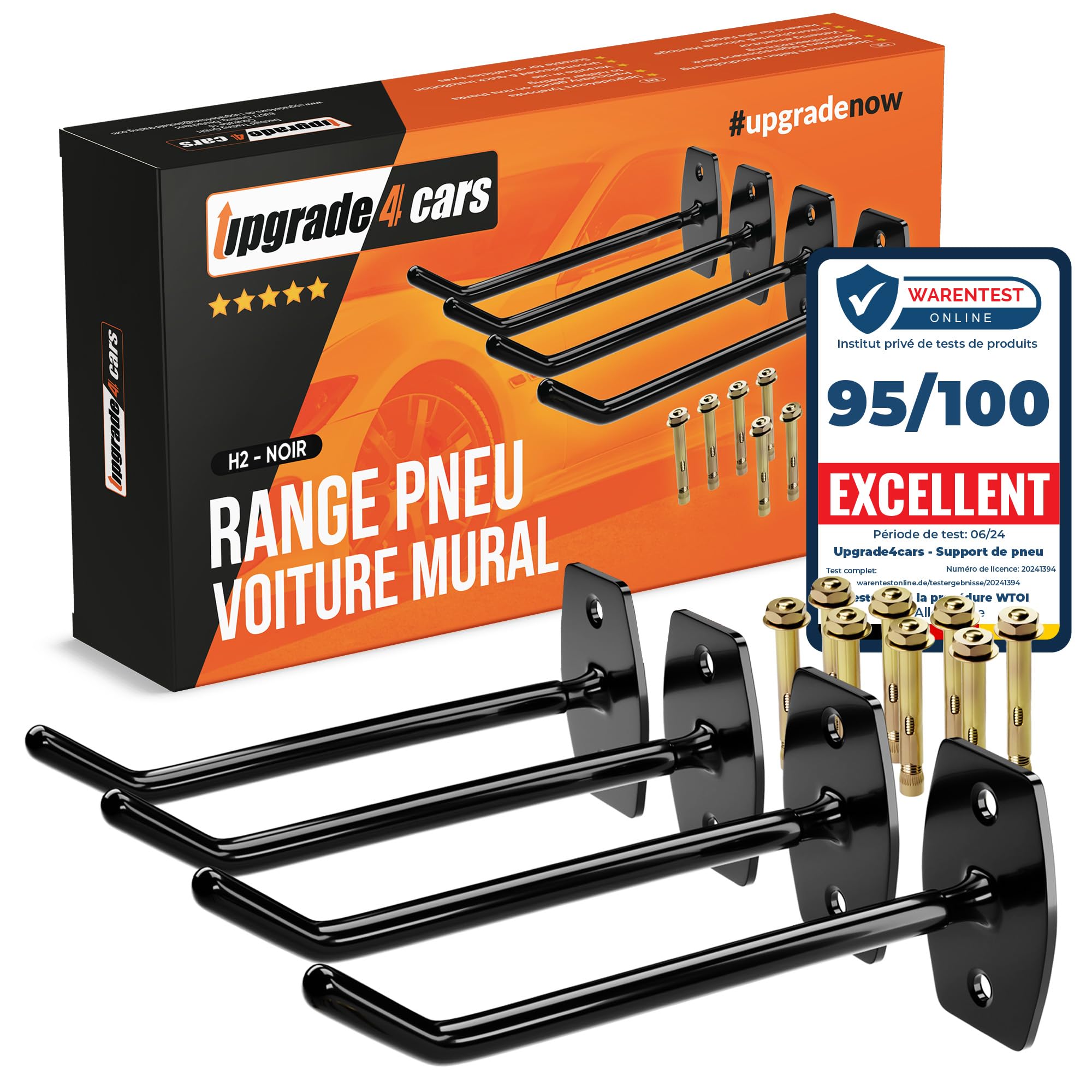 upgrade4cars Range Pneu Voiture Mural pour 4 Jantes | Crochets Mur pour Pneus | Support Roue jusqu'à 22 Pouces