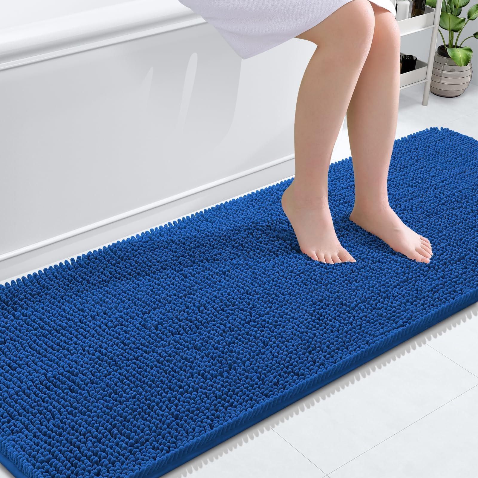 OLANLY Bathroom Runner Rugs 70x24, Extra Soft Absorbent Chenille Bath Rugs | Deep Navy Blue, Quick-Drying Rubber Backing, Machine Washable Long Bath Mat for Bathroom Floor, Tub and Shower, Home Decor