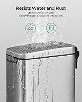 Vista 4 de SONGMICS Bathroom Trash Can, 1.3 Gallon (5 L) Small Trash Bin with Lid, Slim for Small Spaces, Stainless Steel Garbage Can, Soft Close, Silver Plata