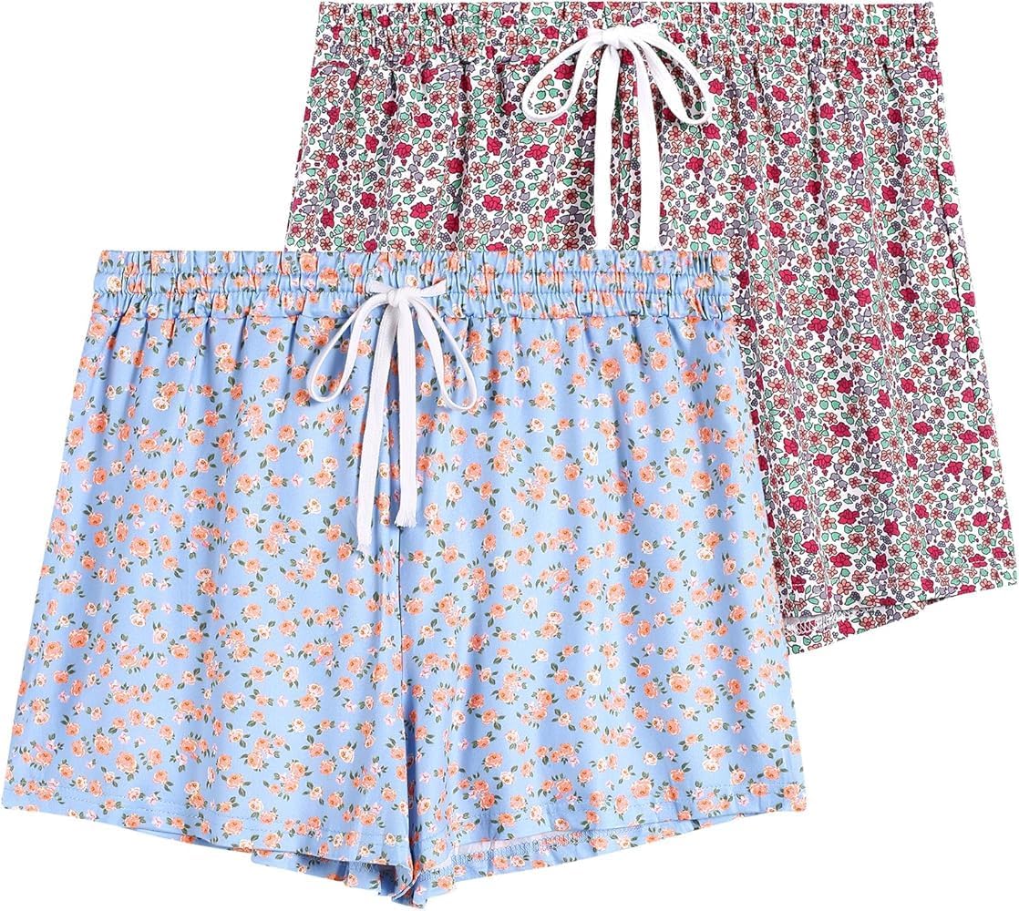 Women's Lounge Shorts Night Wear Shorts Pack of 2, Multicolor, Drawstring Waist