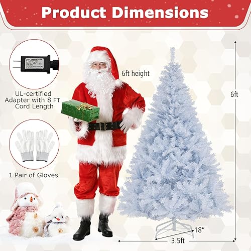Miniatura 24 de Goplus - Árbol de Navidad artificial preiluminado de 9 pies, pino nevado articulado de PVC de alta calidad con base metálica y luces LED, decoración