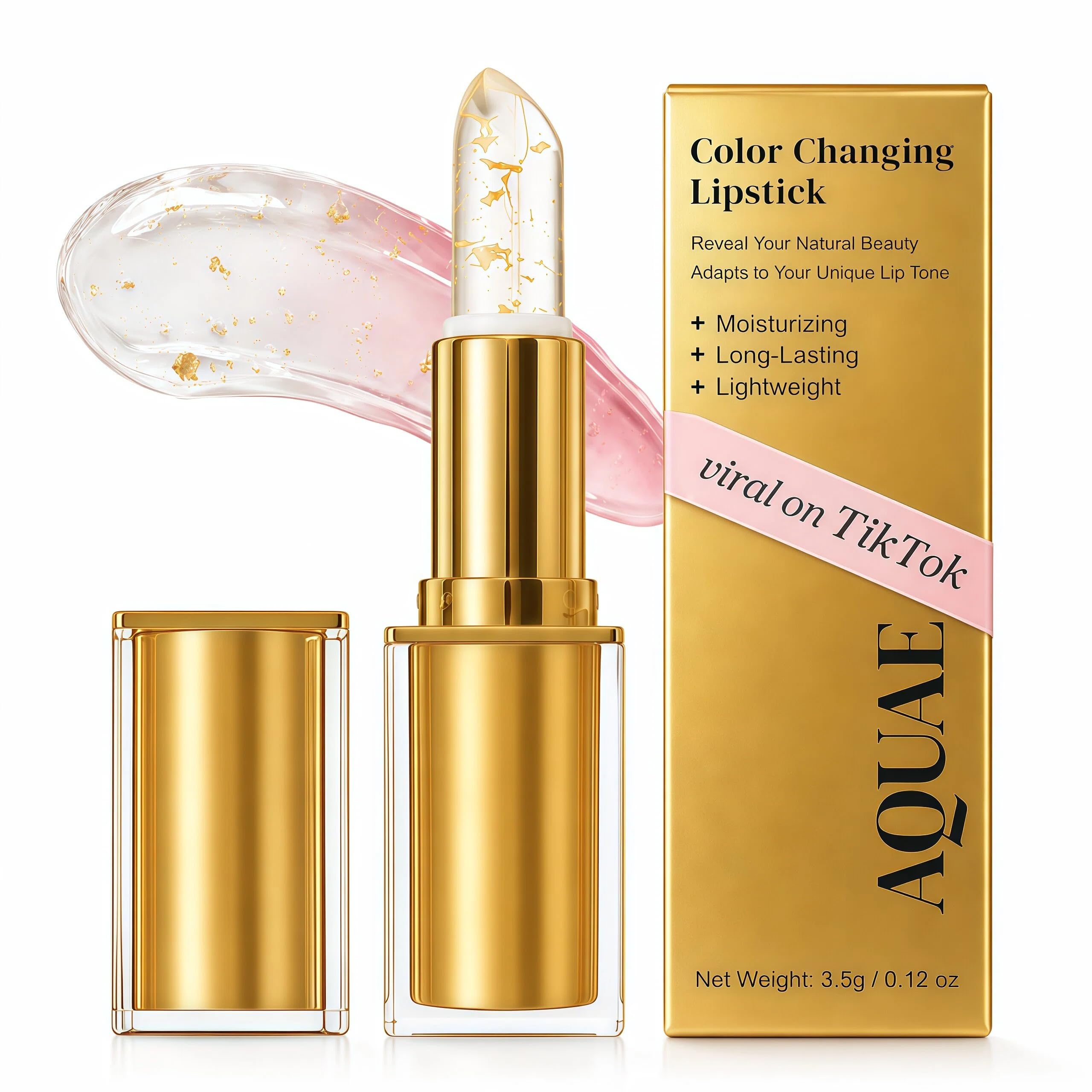 Aquae Color Changing Lipstick, Moisturizing Temperature Reactive Lip Balm, Long Lasting Transfer Resistant Lipstick, Personalized Natural Pink Shade, Hydrating Lip Care for Daily Wear
