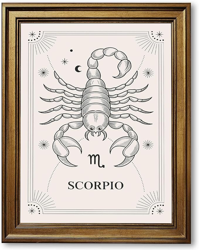 Framed Scorpio Zodiac Sign Poster Canvas Print Art, Minimalist Aesthetic Pictures Wall Decor, Trendy Wall Art, Painting for Living Room, Bedroom Home Decor, Art Print (Gold Framed,24L X36W)