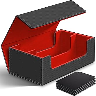 Homthy 1200+ Card Deck Case for Trading Cards, Leather Magnetic Closure Commander Card Storage Box Magic Card Protectors Fit for Sports Cards, Game Card Standard Cards (Red)