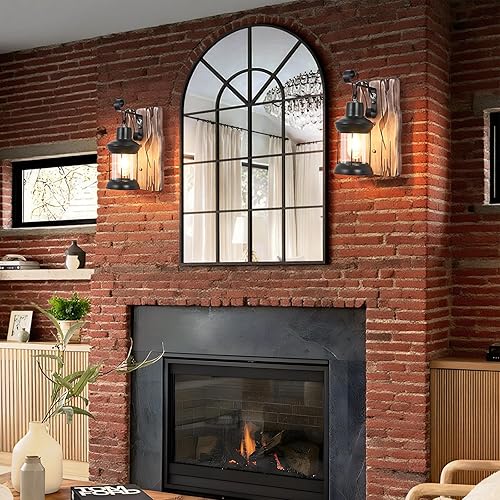 Miniatura 2 de Lámparas de pared rústicas, apliques de pared vintage, juego de 2 lámparas de madera antigua de granja con iluminación interior de vidrio