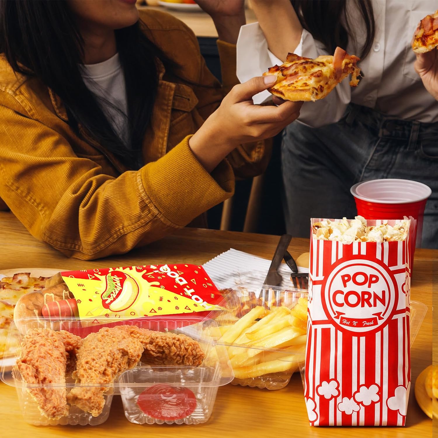 Fuyoooo 150 Pcs Concession Stand Supplies Movie Night Snack Trays Carnival Circus Party Decoration, Nacho Trays, Hot Dog Bags, Popcorn Bags Disposable Set for Circus Birthday Decoration, 50 of Each