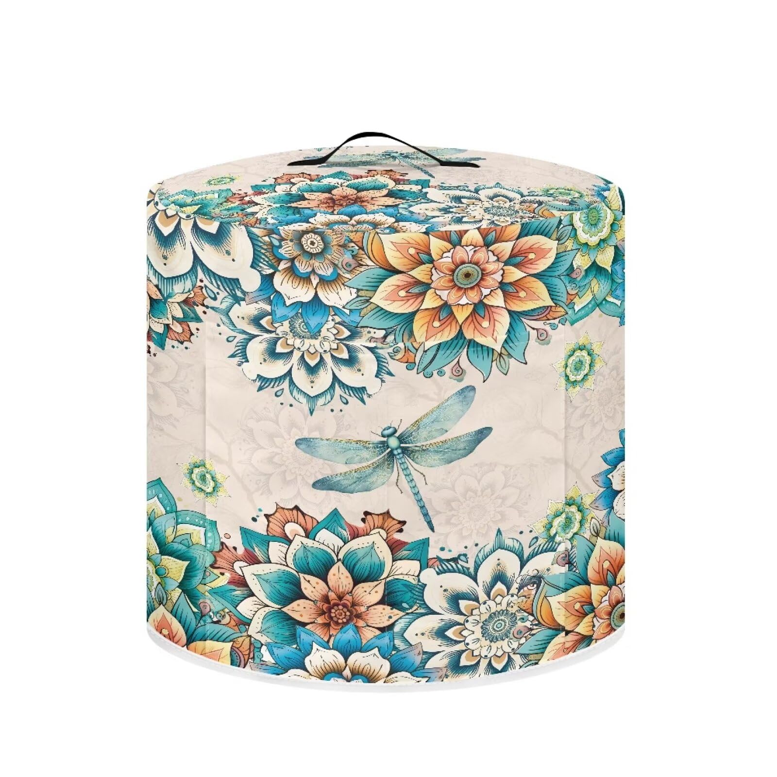 Art Flower Dragonflies Air Fryer Cover Dust Cover Retro Appliance Decorative Accessory with Accessory Pocket and Portable Handle Rice Cooker Cover Universal Size Accessories Decorative