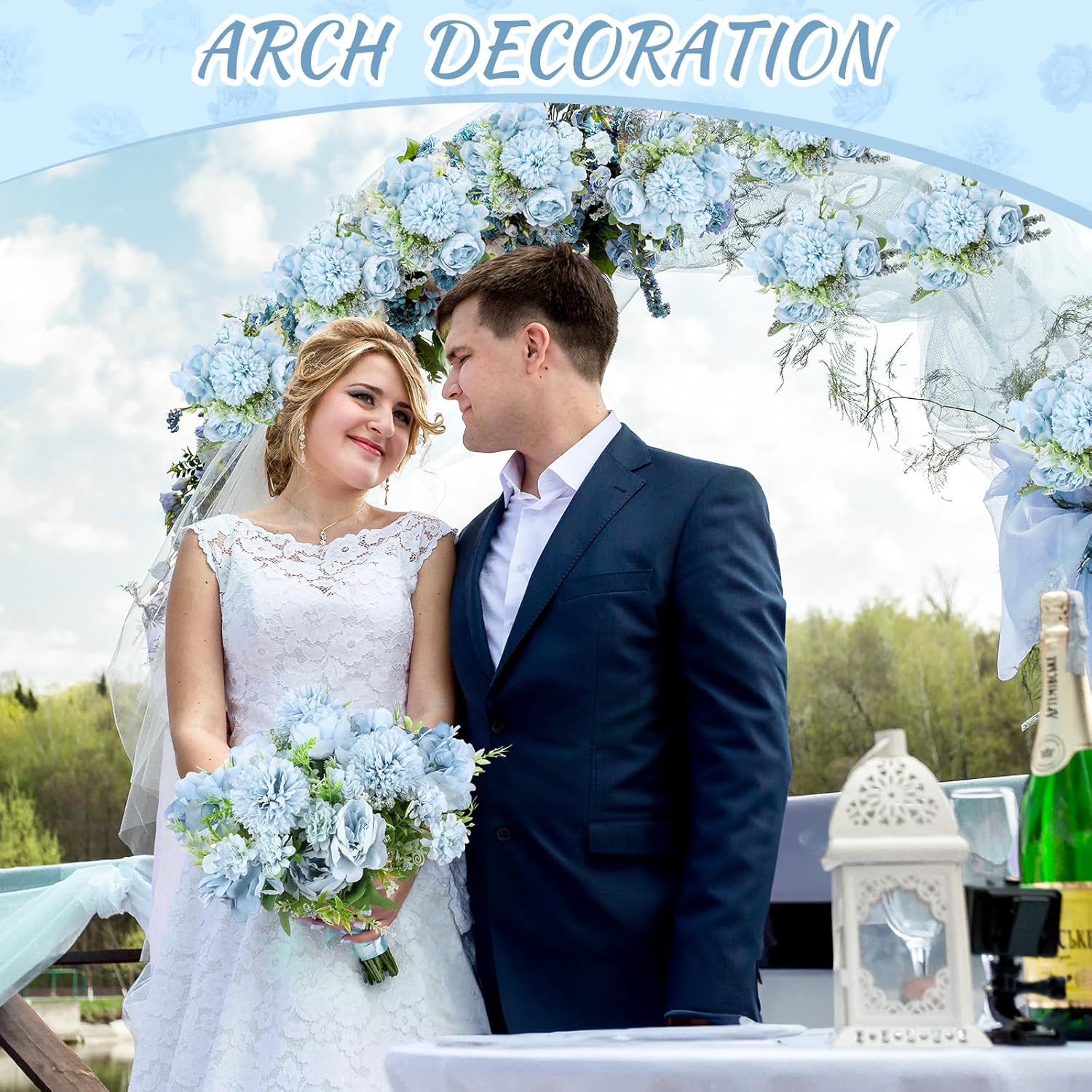 Lyrow 8 Pcs Peony Artificial Flowers Fake Silk Hydrangea Bouquet Elegant Peony Flowers for Wedding Decoration Faux Realistic Floral for Home Party Table Centerpieces Arrangement (Blue) - Image 4