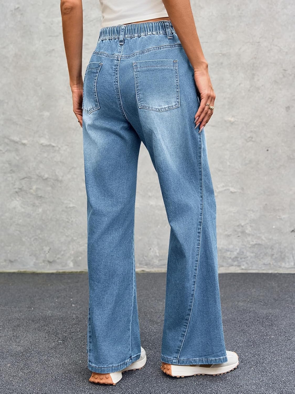 Cicy Bell Womens Wide Leg Flare Jeans Casual Drawstring High Waist Vintage Denim Pants with Pockets - Image 4