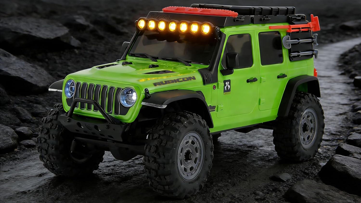 RC Car LED Head Lights Bar for Axial SCX30 1/30 Jeep Wrangler, 7-Light Roof Light Kit with Wiring Harness (Yellow Round Light Bar)