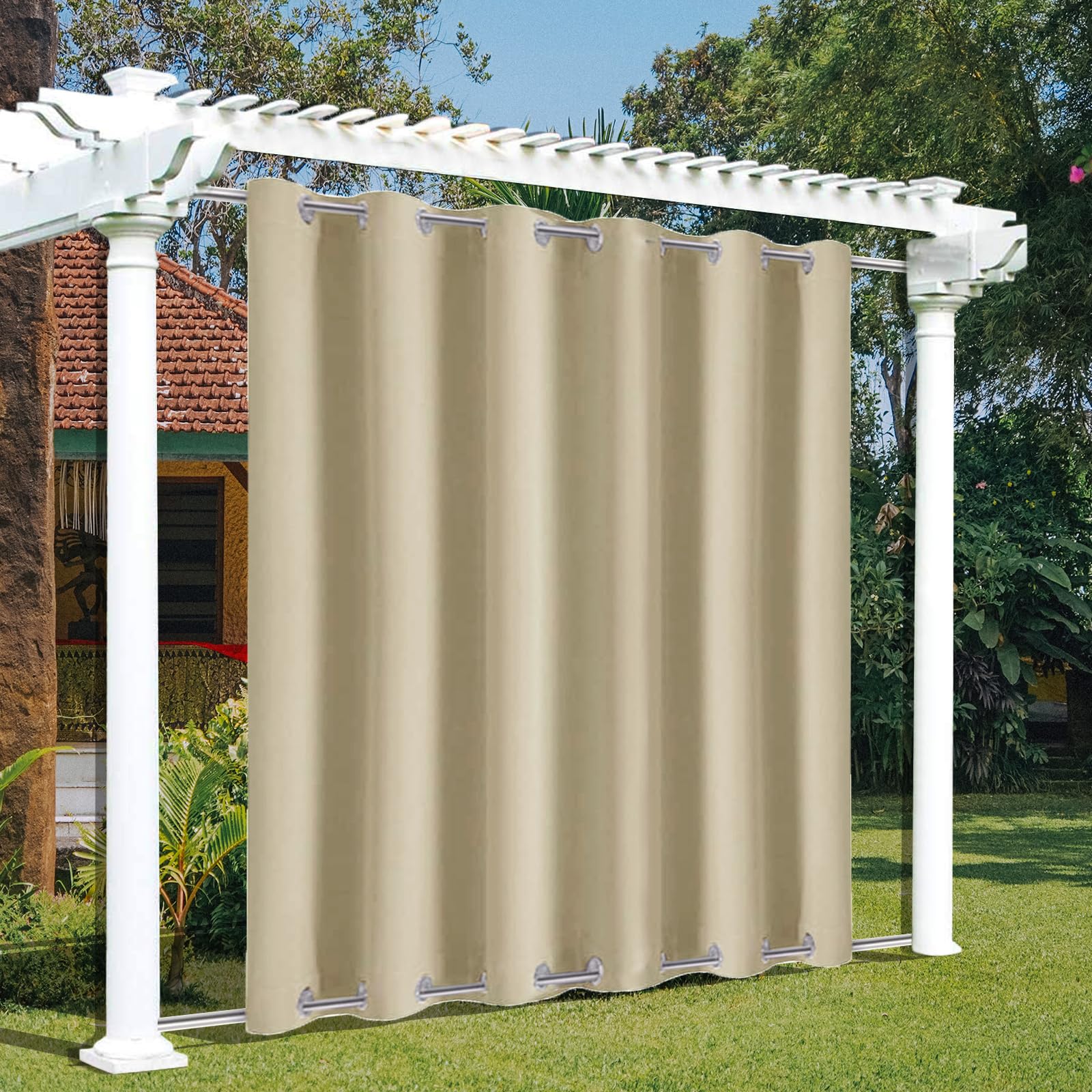 Rideaux imperméables intérieur extérieur crème pour douche pergola et terrasse 170x190