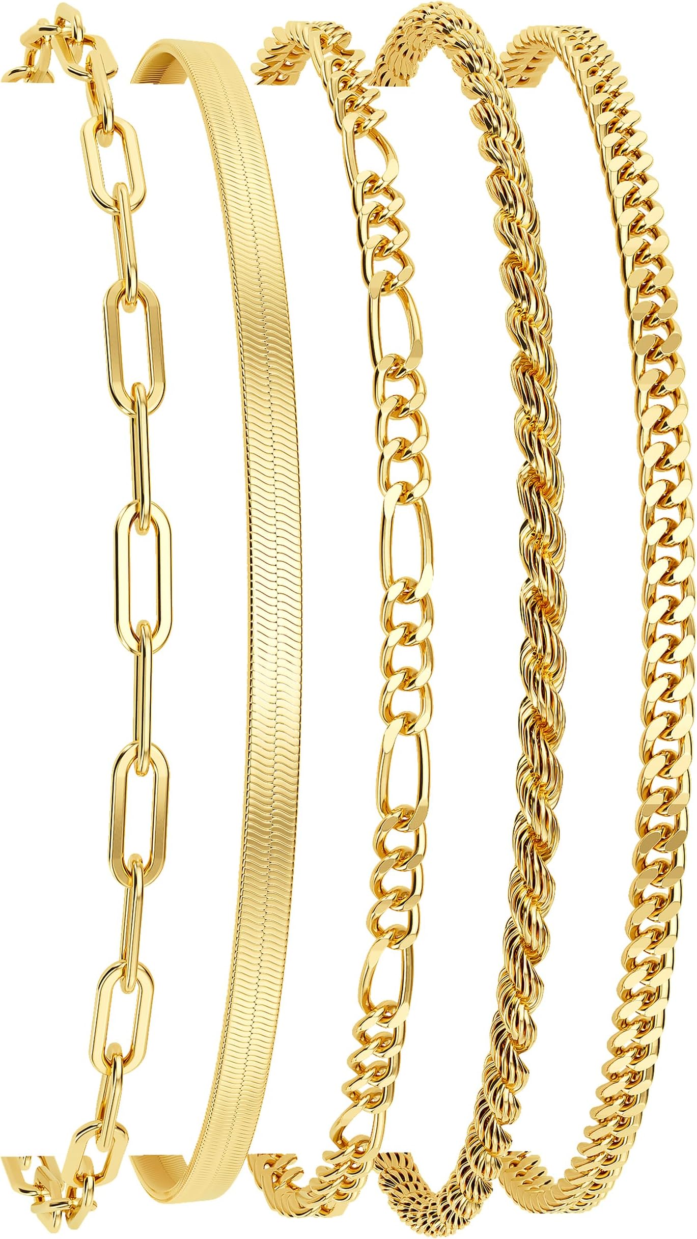 DEARMAY 14K Gold Plated Bracelets for Women,Jewelry Set Cute Tennis Beads Bracelet Cuban Link Paper Clip Chain Dainty Bracelet Package Gifts, 6.5 inches + extender, Brass Plated With 14K Gold, Cubic
