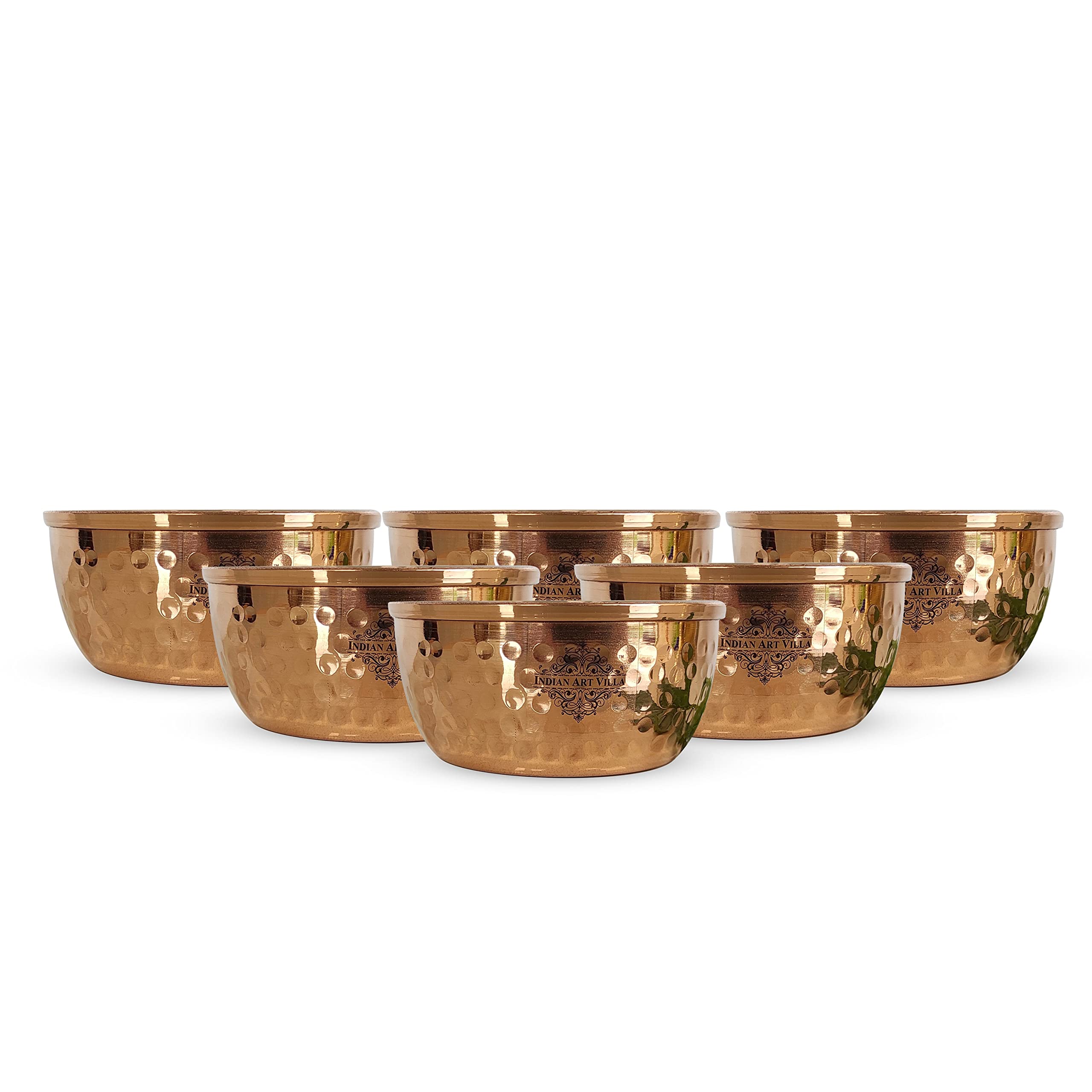 Indian Art Villa Hammered Copper Bowl, Serveware Dinnerware, Hotel Restaurant, Diameter 3.5'' Inch, Brown,9 Oz, Pack Of - 6