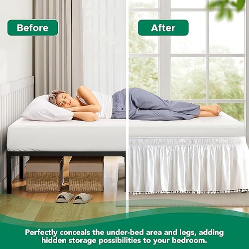 Vista 234 de Biscaynebay - Faldón envolvente matrimonial y matrimonial XL de 15 pulgadas, con volantes, elástico, ajustable, gris plateado, resistente a las Gris