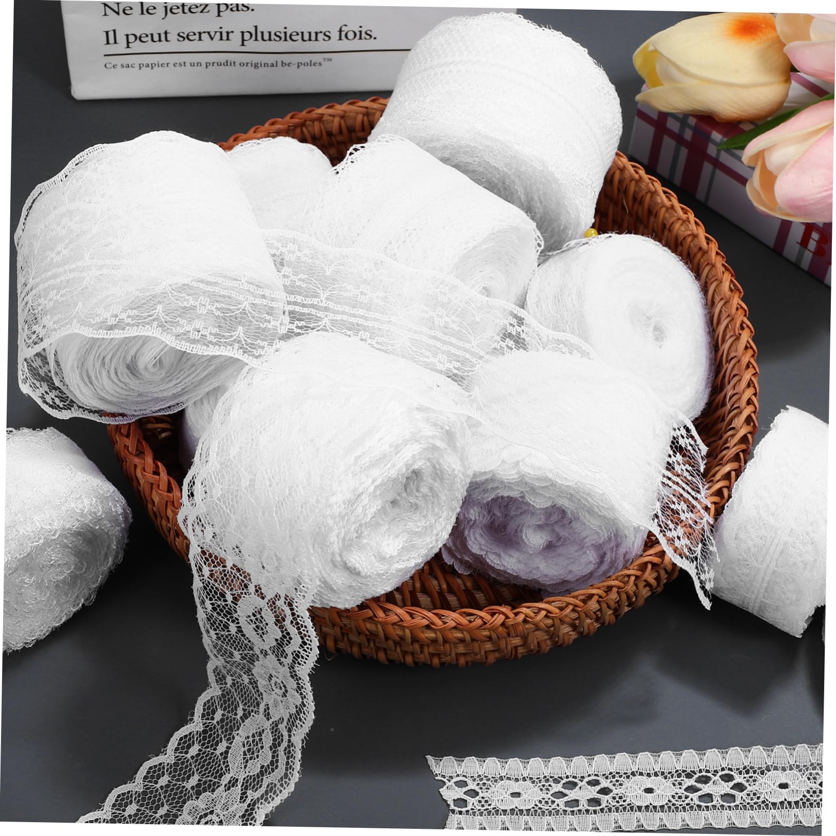 Angoily 12 Rollos Cinta de Encaje Blanca Cintas para Manualidades Ribete de Encaje para Flores Puntilla para Manualidades
