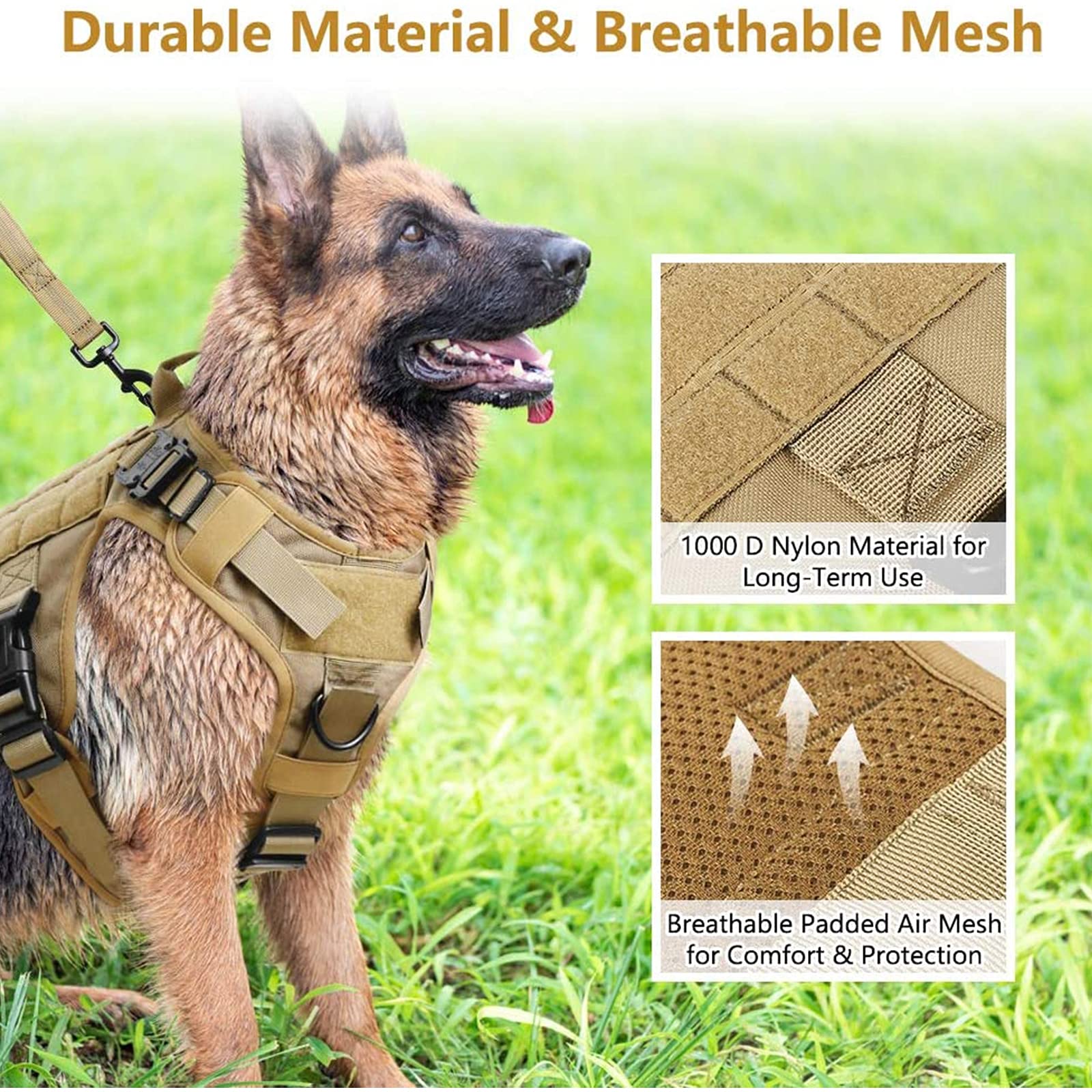 Imbracatura per Gilet Tattico con Guinzaglio Elastico, Imbracatura per Gilet per Cani di Servizio con Maniglia, Imbracatura Militare Senza Trazione Gilet per Cani Militare,Marrone,M