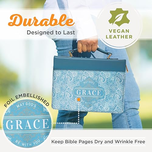 Miniatura 3 de Christian Art Gifts Funda de cuero vegano verde azulado para la Biblia para mujer God's Grace Be with You - Funda de transporte inspiradora con