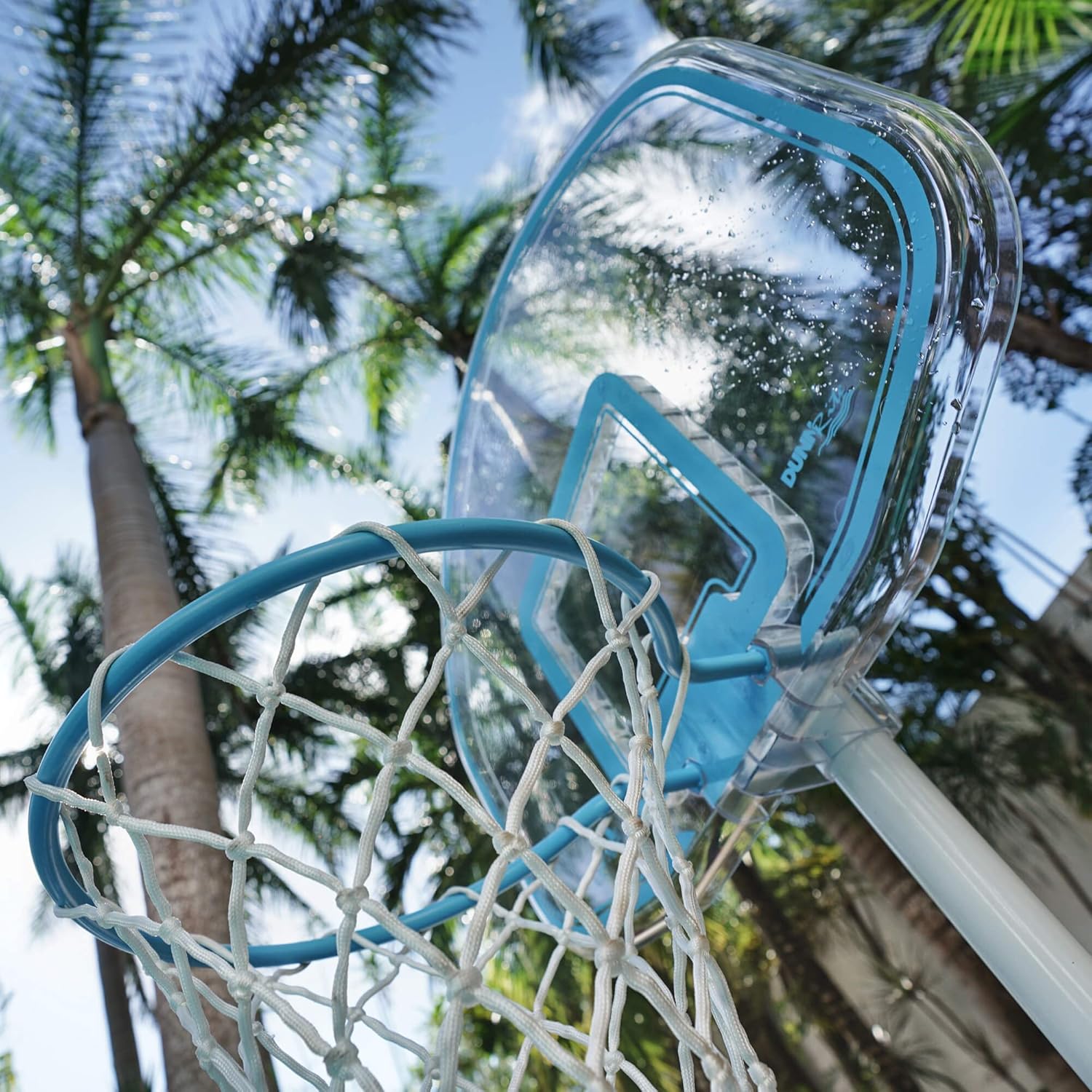Dunn-Rite Clear Shot Pool Basketball Hoop with Adjustable Stainless Steel Rim, Clear Backboard, Water-Filled Base & Waterproof Basketball