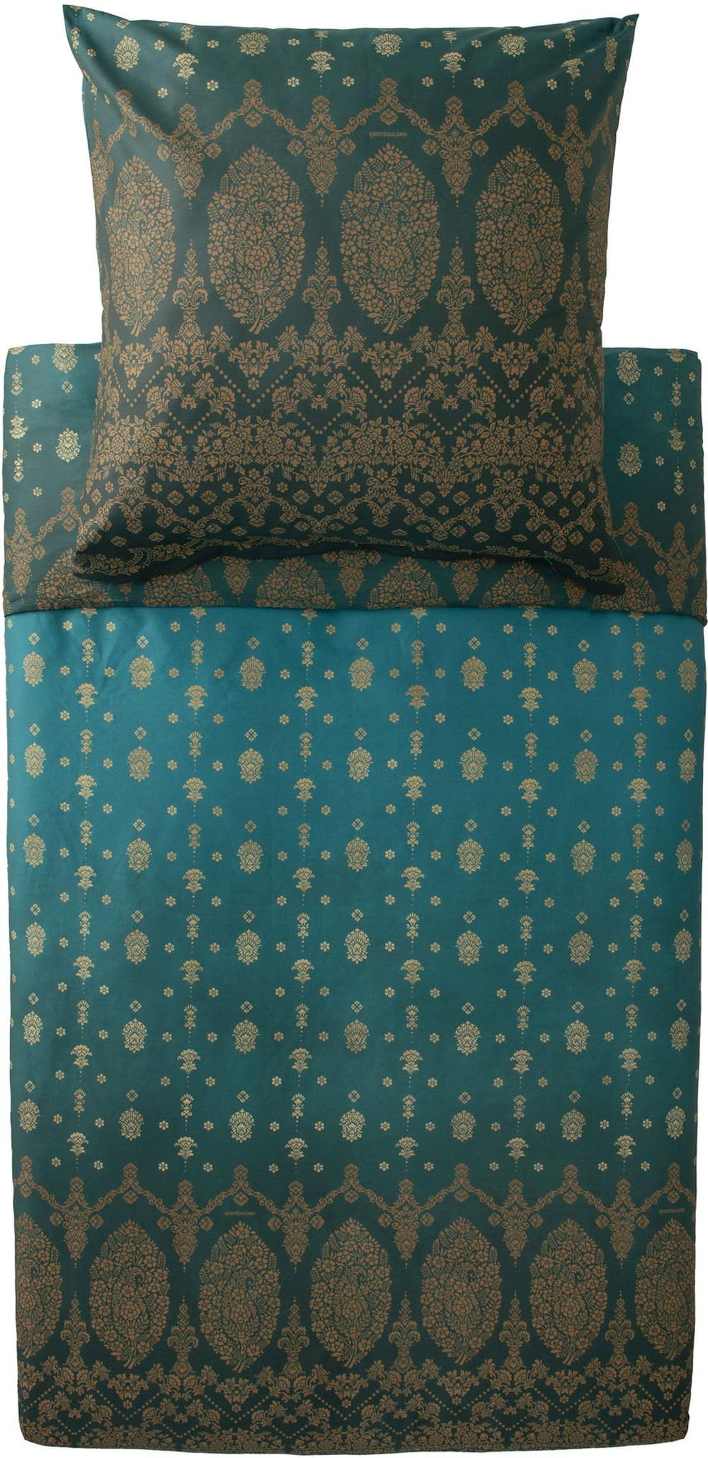 Bassetti Gold Decor 9333256 Bed Linen + 1 Pillowcase 100% Cotton Satin in Emerald Green V1, Dimensions: 135 x 200 cm + 1 K 80 x 80 cm