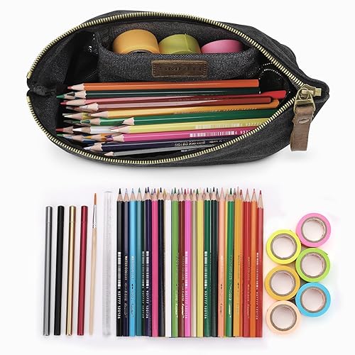 Miniatura 5 de SMRITI Bolsa de maquillaje de lona grande bolsa bolso bolso organizador de bolso con cremallera, L