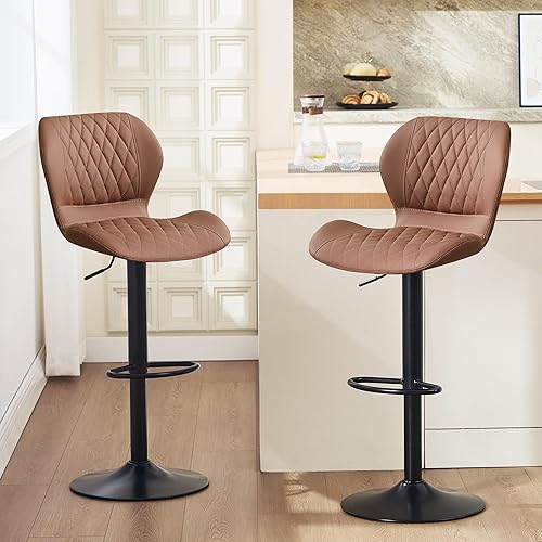 Miniatura 8 de Juego de 4 taburetes de bar, modernos taburetes giratorios de altura de mostrador con respaldo para sillas de isla de cocina, taburetes de bar
