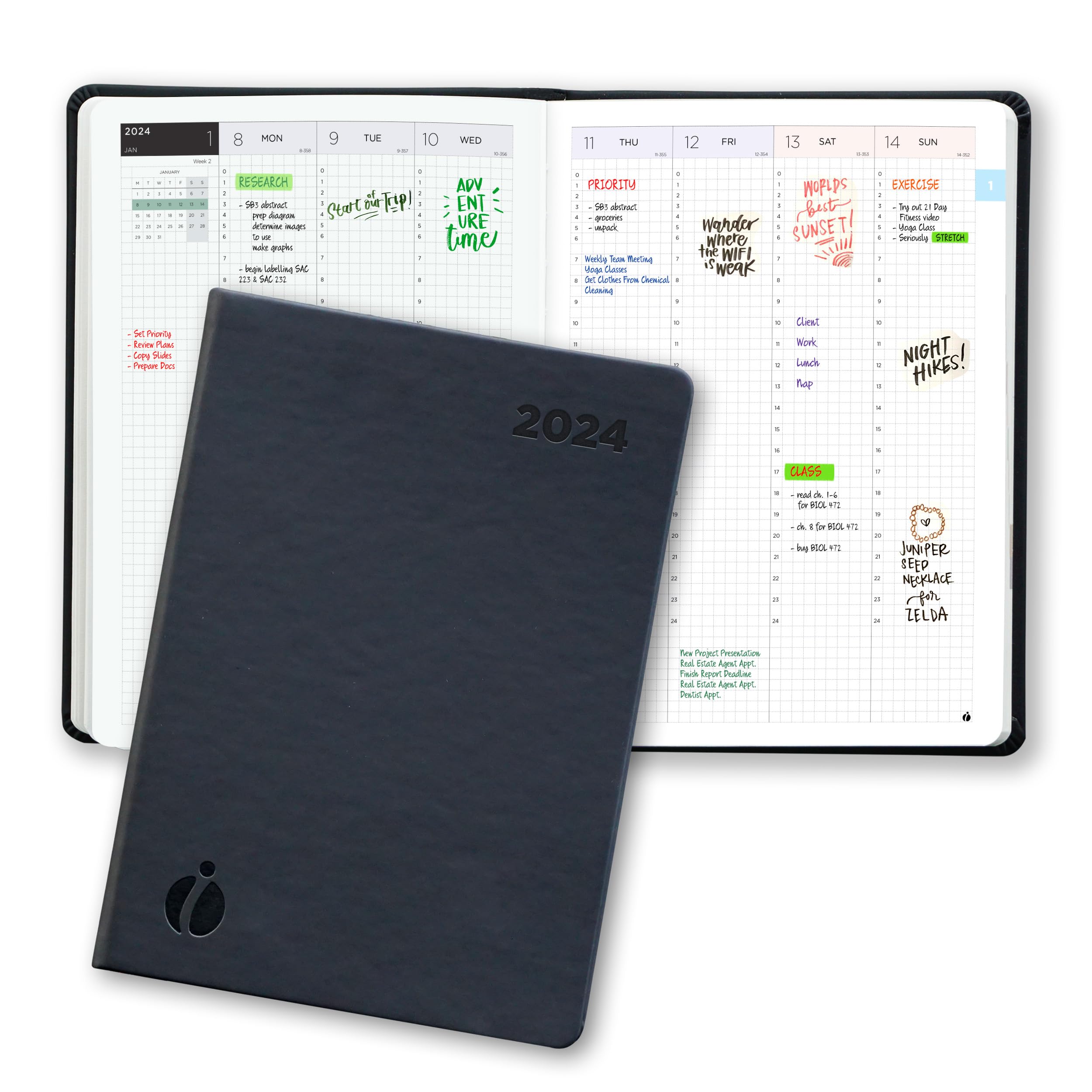 Inamio 24-2024 Dated Diary – A5 Week to View Planner – Includes Monthly Views – Annual Calendar with 24 Hour View and Japanese Design, Notes and Hardcover – A5