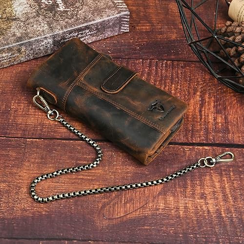 Miniatura 4 de Genuino Caballo Loco De Cuero De Viaje De Regalo De La Moneda De La Tarjeta De Bolsillo De La Caja Larga Organizador Cadena Rfid Monedero Con Snap