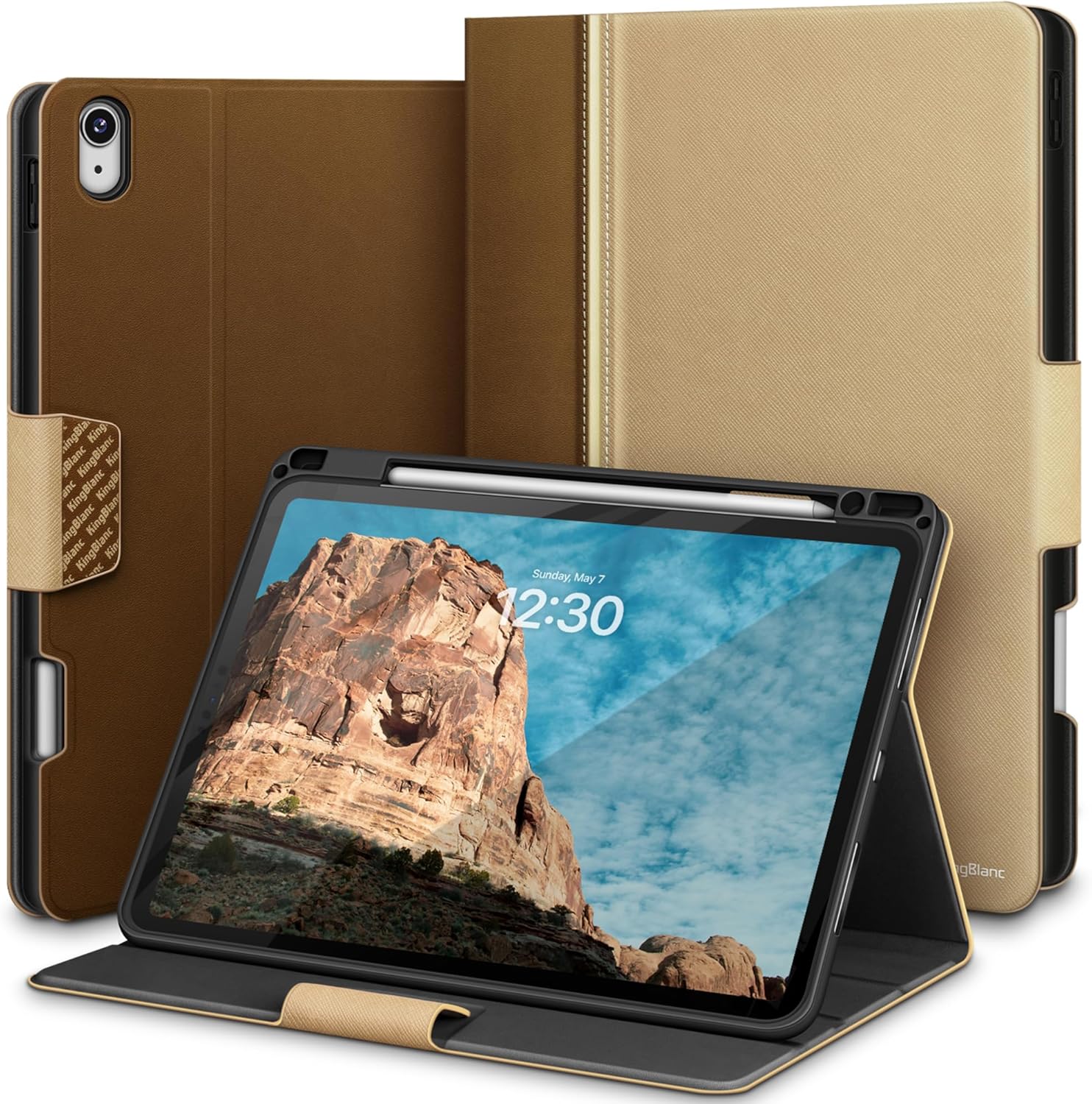 KingBlanc Case for iPad Air 11-inch M4/M3/M2 (2026/2025/2024), iPad Air 5th/4th Gen 10.9-inch with Pencil Holder, PU Leather Sturdy Book-Style Cover, Auto Wake/Sleep, Stand for Viewing & Typing, Beige