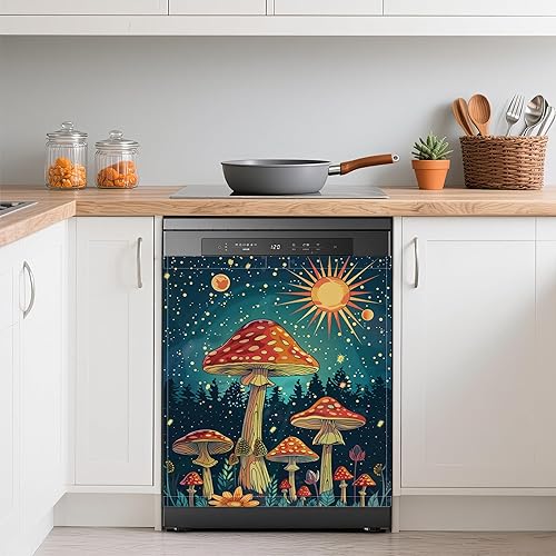 Miniatura 23 de Cubierta decorativa de imanes para lavavajillas de los años 70, diseño floral retro, impermeable, magnético, para lavavajillas, cubierta magnética