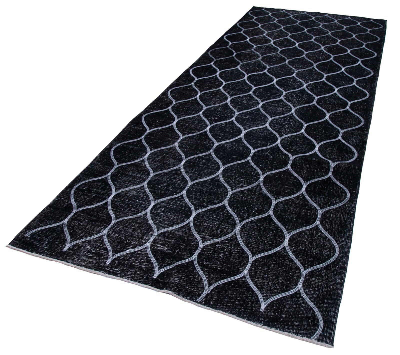 411 x 128 - 150 x 387 Cm Geometric Carpet Black Geometric Bohemian Wool Cotton Handmade Handknotted Vintage