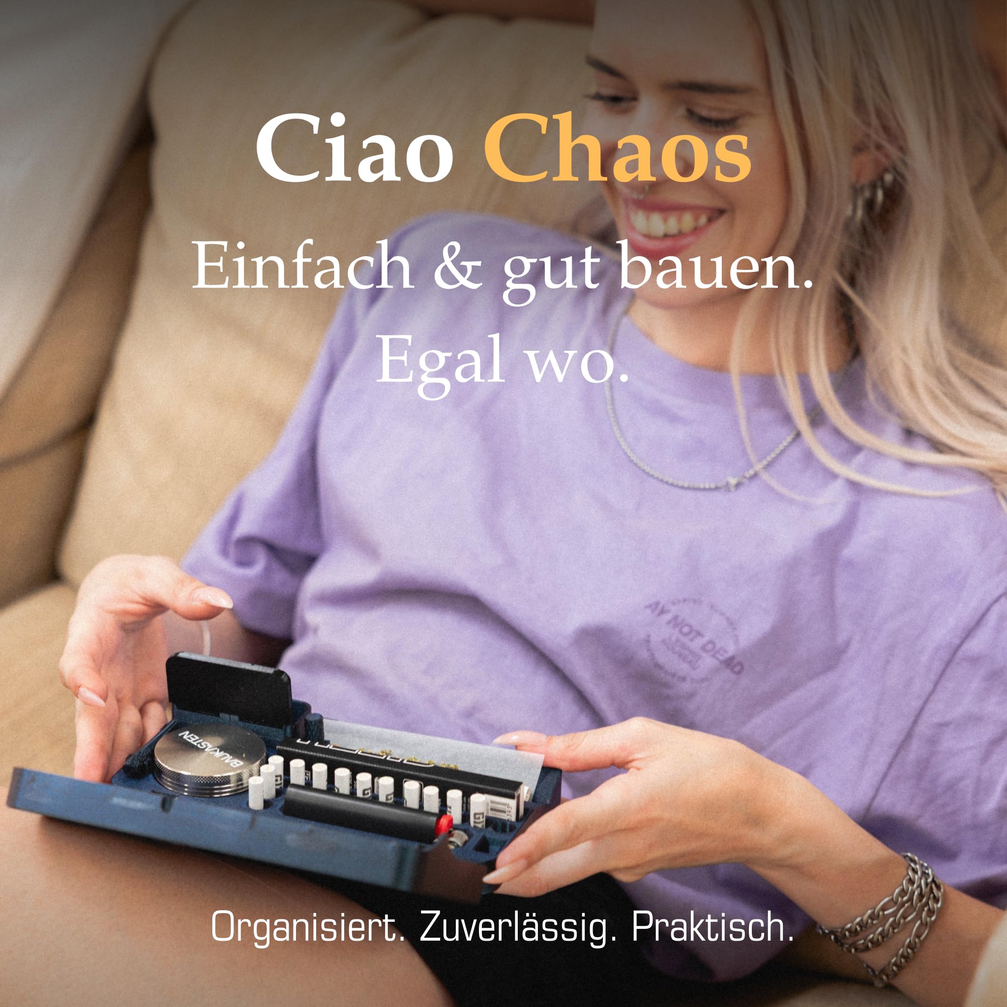 ORIGINAL mit Zubehör & Grinder - Organisierte & mobile Bau-Box mit Rolling Tray für bestes Bauen überall, sicheren Transport, sowie diskrete Aufbewahrung von allen Smoking Utensilien