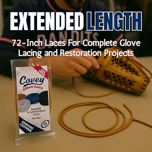 Miniatura 6 de Covey Sports Cordones para guantes de béisbol para reparar y relacionar  Kit de cordones de guante de cuero crudo americano genuino  Guantes de