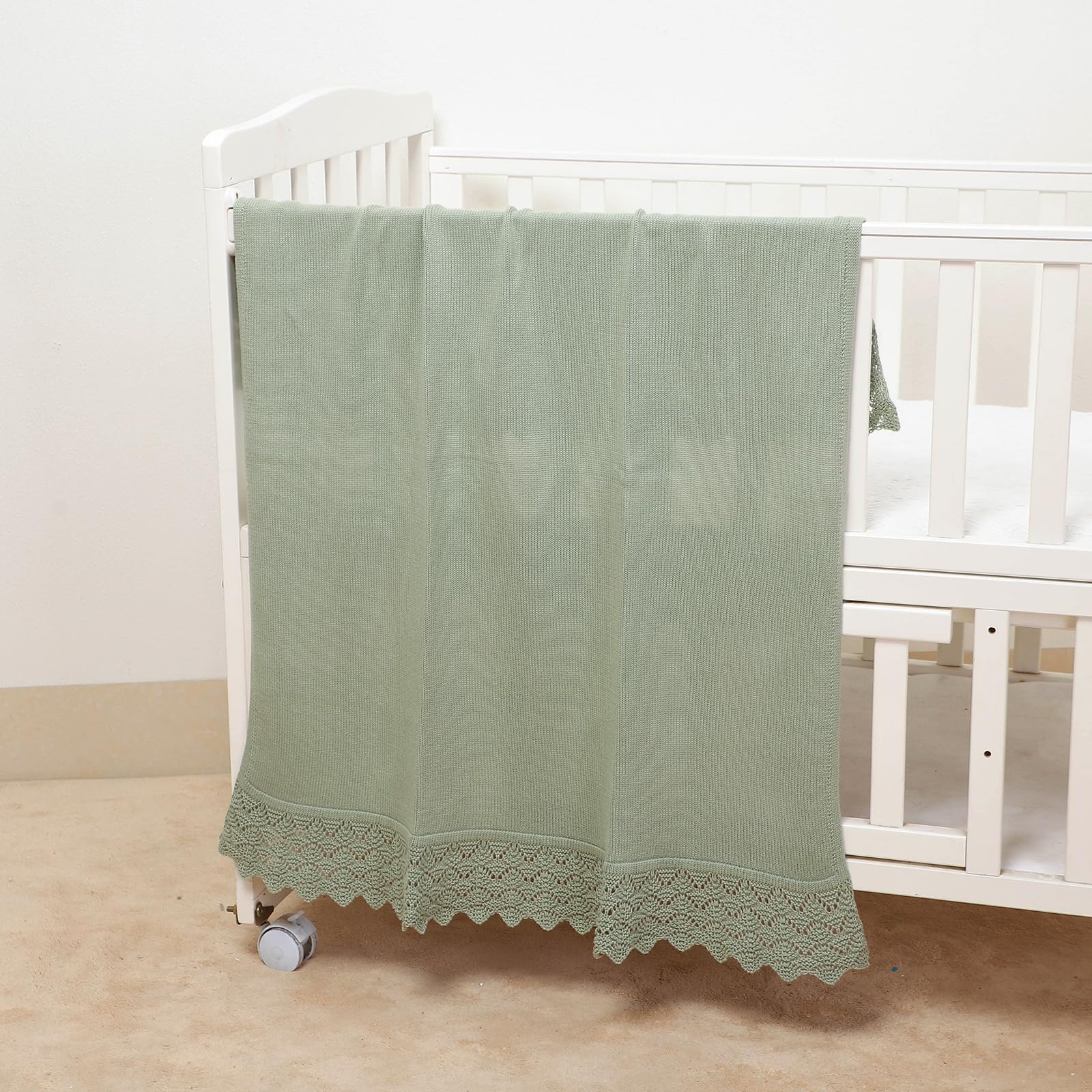 Hadetoto Cotton Baby Blanket for Newborn Soft Knit Boy Girl Blankets Baby Essentials Newborn Gift 100 x 80cm (Baby Green) - Image 3