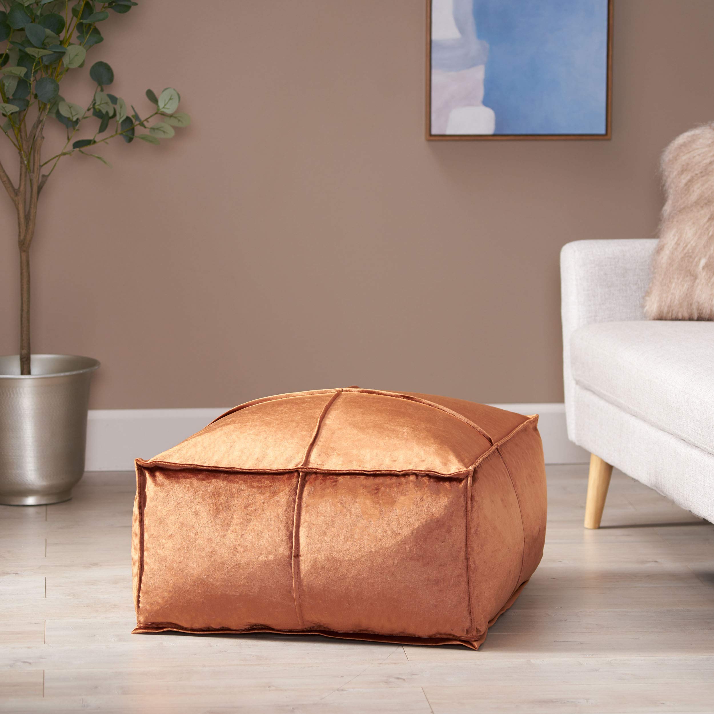 Christopher Knight Home Harrison Modern Glam Velvet Square Bean Bag Ottoman, Bronze
