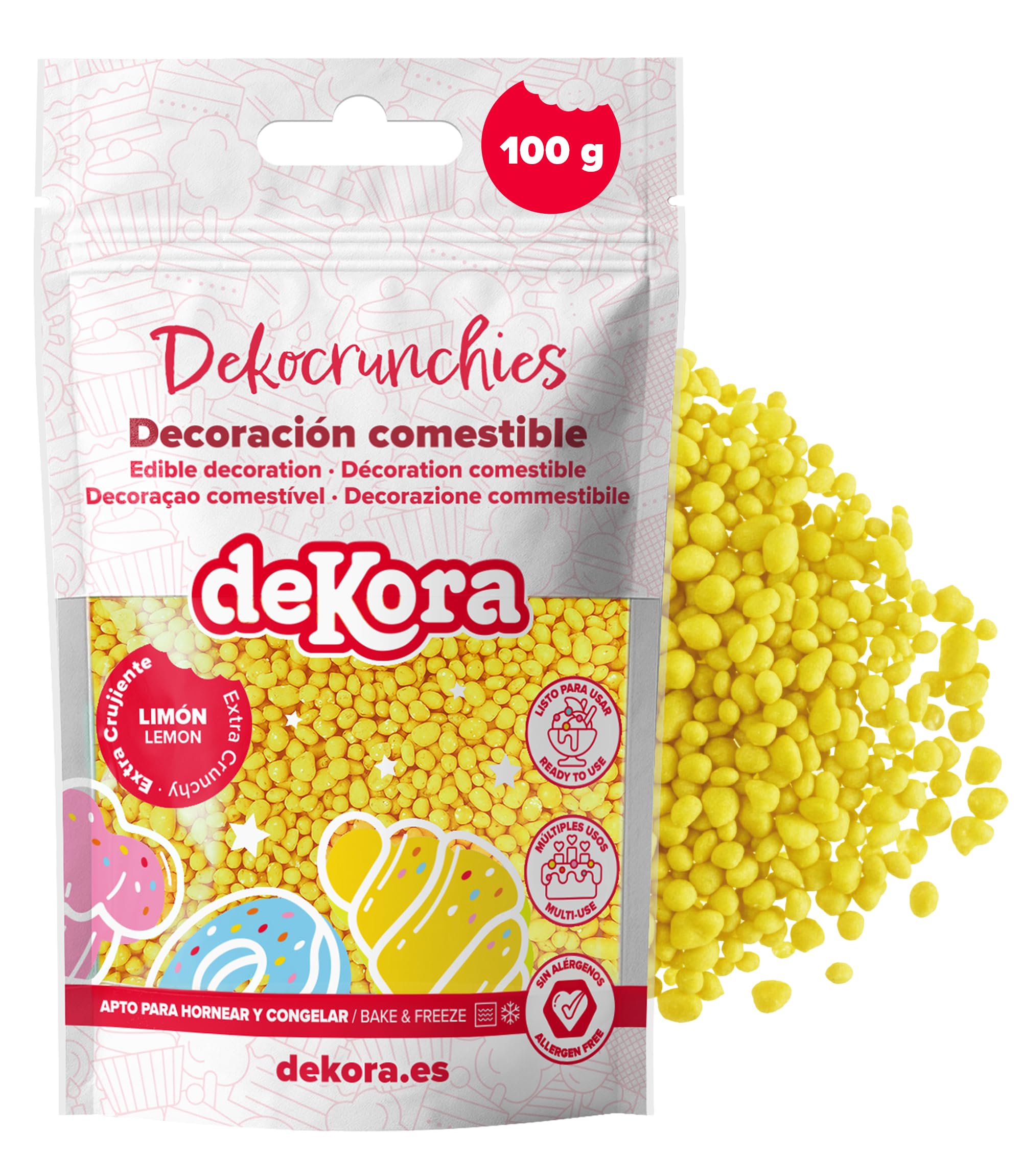 Dekocrunchies Limón 100g Sprinkles de azúcar crujientes Topping repostería perlas comestibles para decoración de tartas
