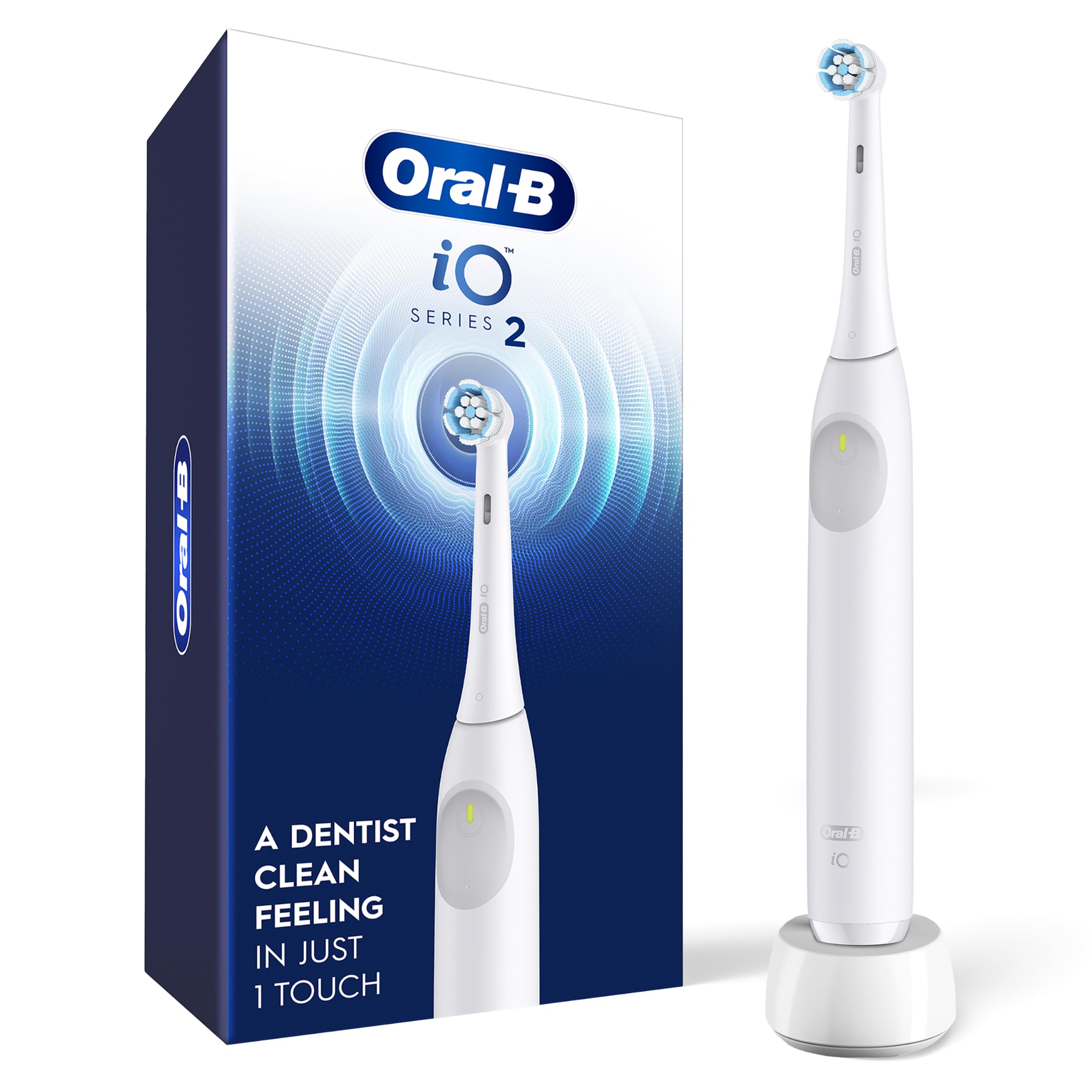 oral-b io series 2 rechargeable electric powered toothbrush, pure white with 1 gentle care brush head - automatic pressure sensor to protect gums - 3 modes - 2 min timer