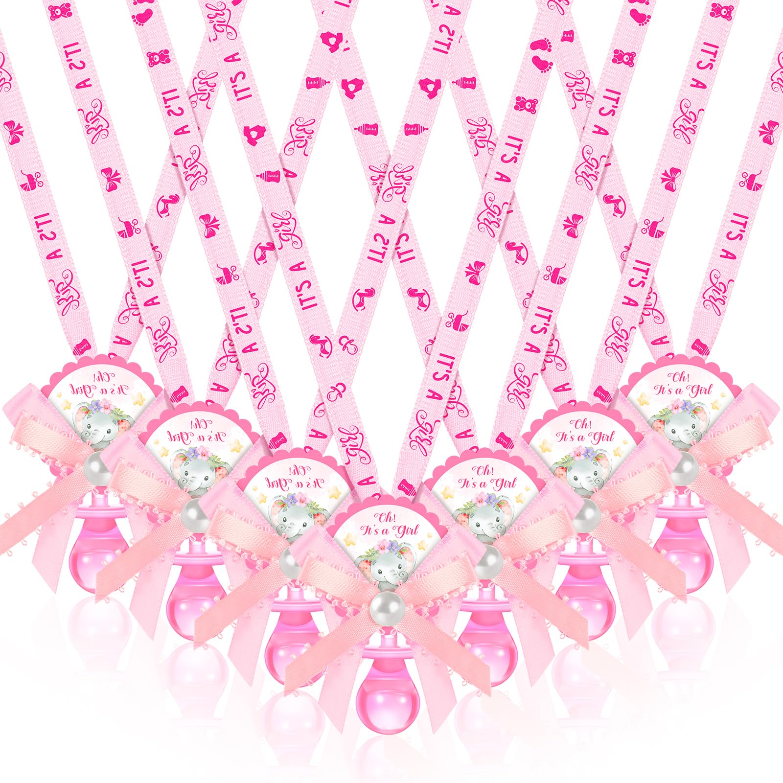 Remuuly 36 Pcs Baby Shower Pacifiers Necklace Bulk Acrylic Pacifiers Charm for Gender Reveal Party Favors Table Scatter Decorations(Girl,Pink)