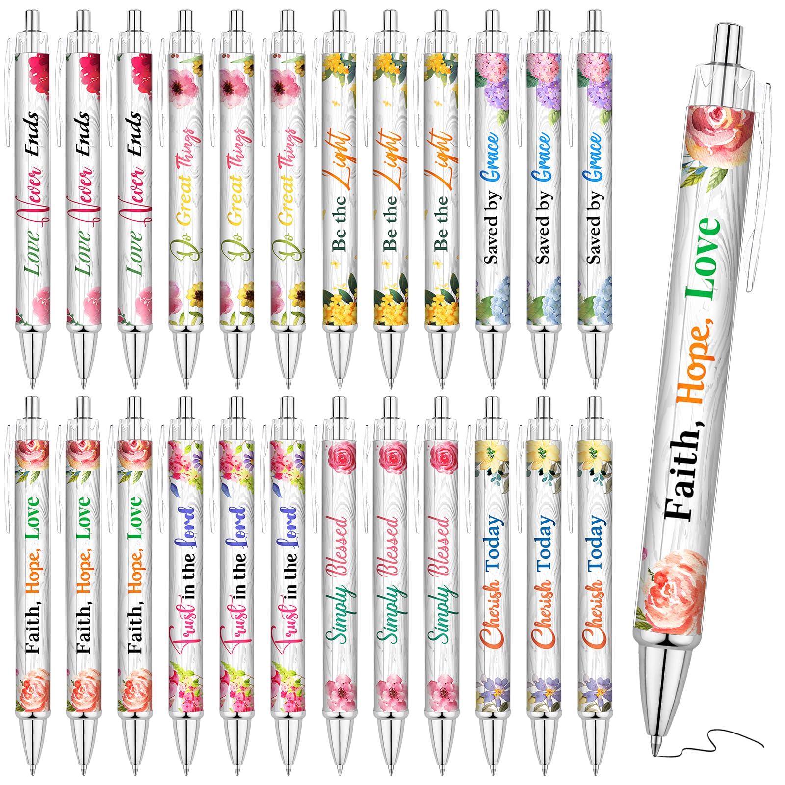 Photo 1 of **ONLY 10**    24 Pcs Bible Verse Pens Christian Pens with Scripture Inspirational Quotes Floral Retractable Ink Pens Religious Christian Gifts for Women Men Mother's Day Teacher Gifts Office School Supplies