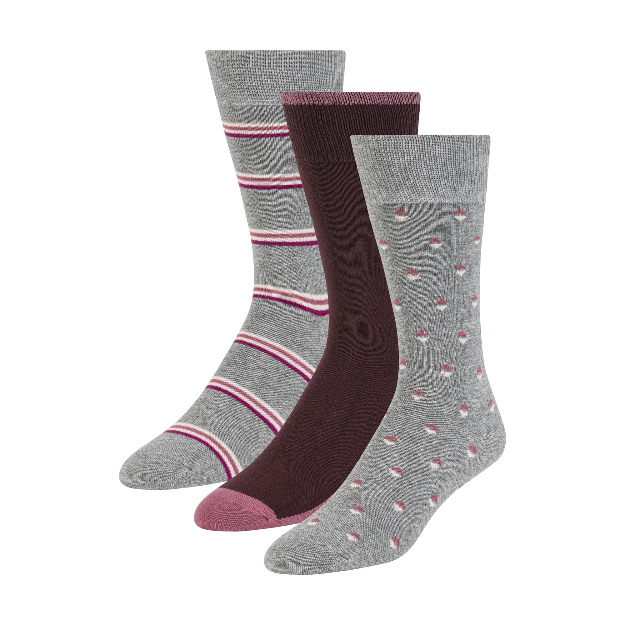 Ted Baker Men's 3 Pack Pattern Crew Dress Socks, Grey Heather/Port Royale, One Size