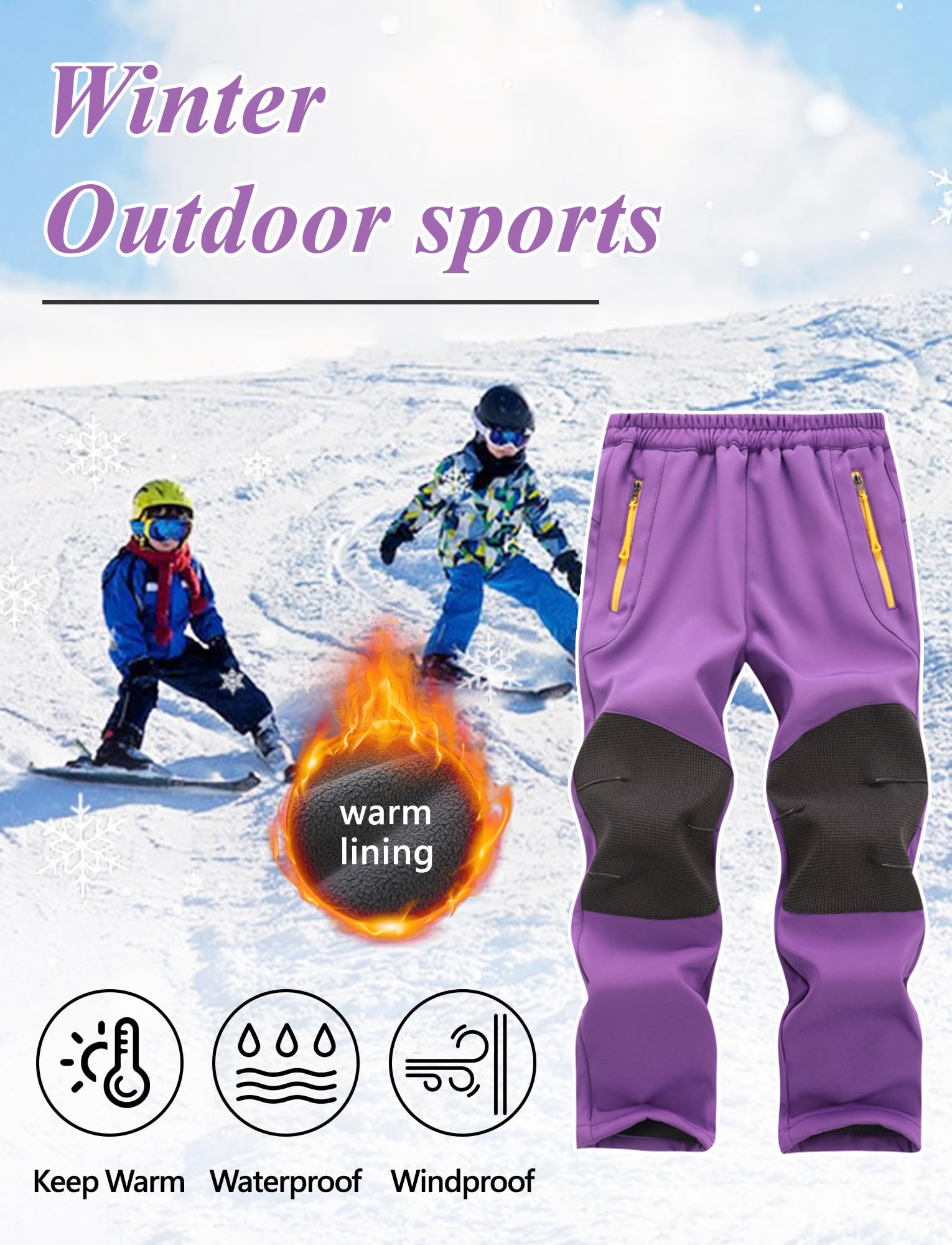 SEAUR Mode Pantalon Softshell Enfant Coupe Hiver d'Extérieur Enfant Pantalon Thermique Imperméable Ski 2-9 Ans