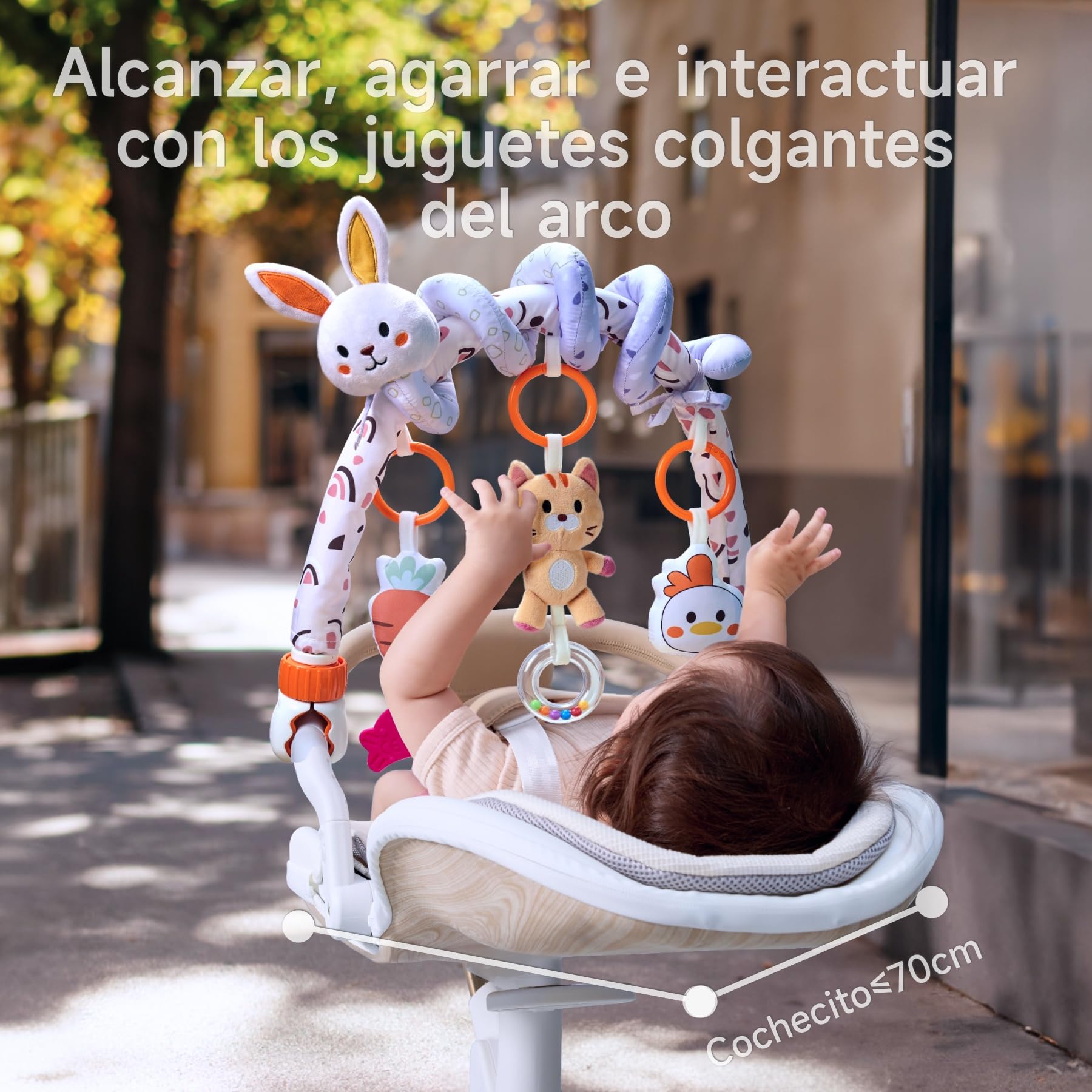 TUMAMA KIDS Juguete de bebé para Hamaca, 2 in 1 Juego de Juguetes de Arco y Espiral, Juguetes Bebe 0 3 6 9 Meses con sonajero Colgante - Conejito